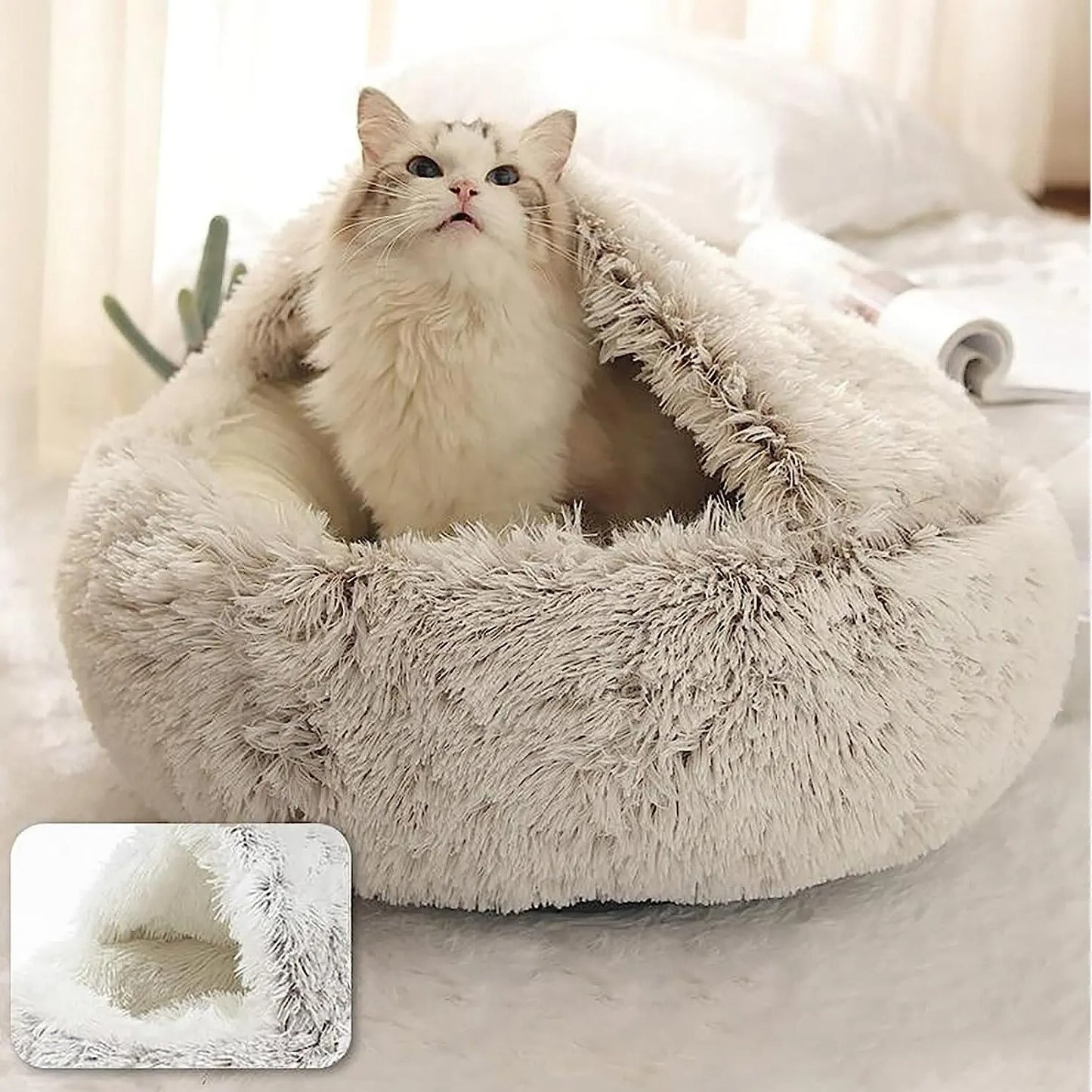 Hooded Plush Pet Bed
